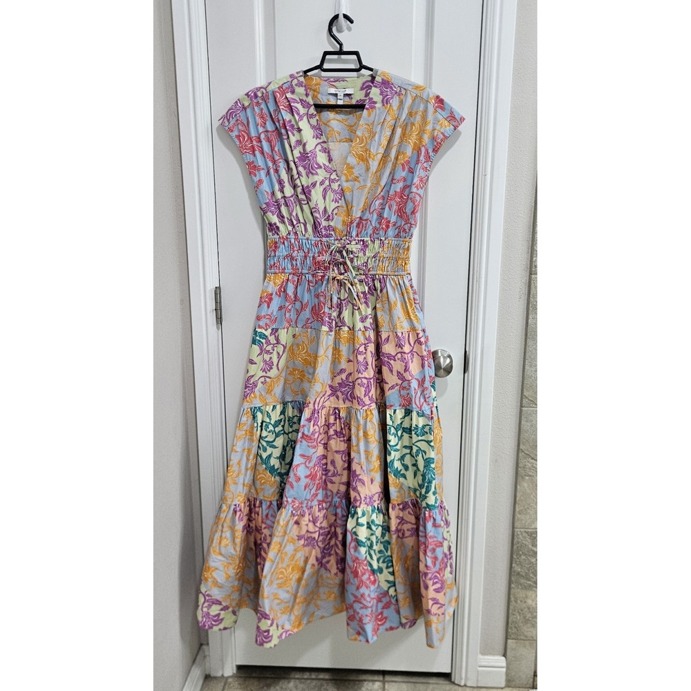 Derek Lam 10 Crosby Multicolor Floral Fatima Midi Dress‎ Sz 8 $550 Cinched Waist
